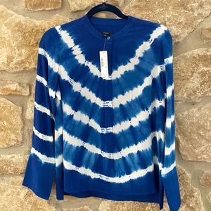 NWT SMALL JCREW Tie Dye Tunic Top Blue and White Button Neck